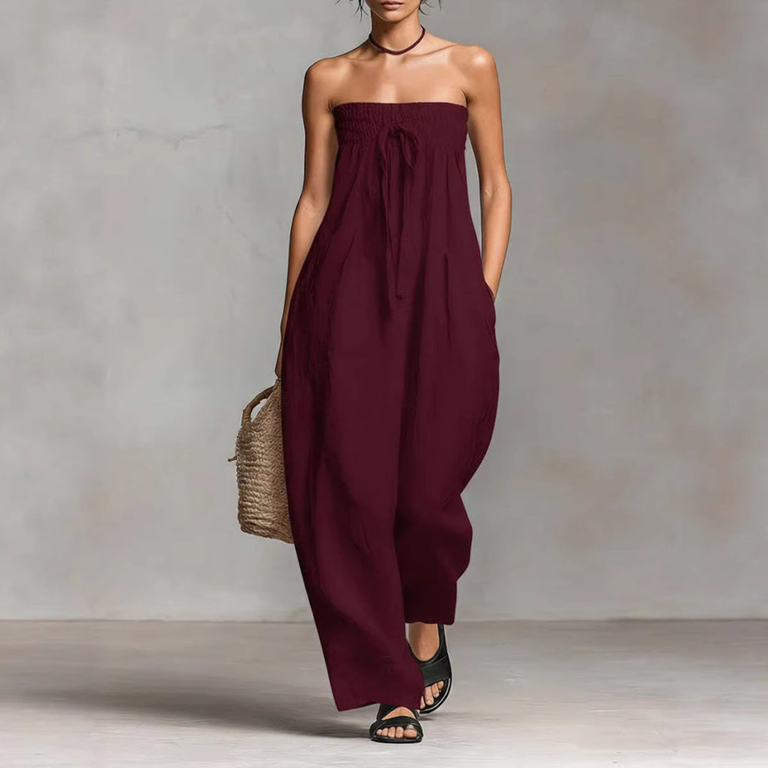 Damen Lässiges Jumpsuit mit elastischem Oberteil und weitem Bein EB