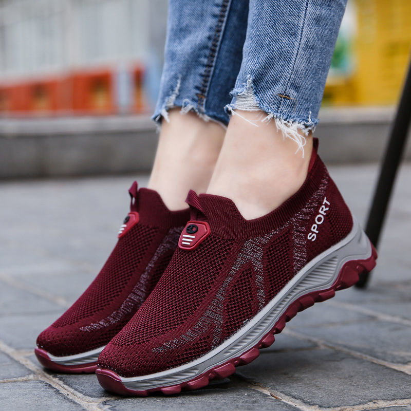 Damen Sportliche Slip-On Sneakers mit atmungsaktiver Mesh-Oberfläche und rutschfester Sohle EB