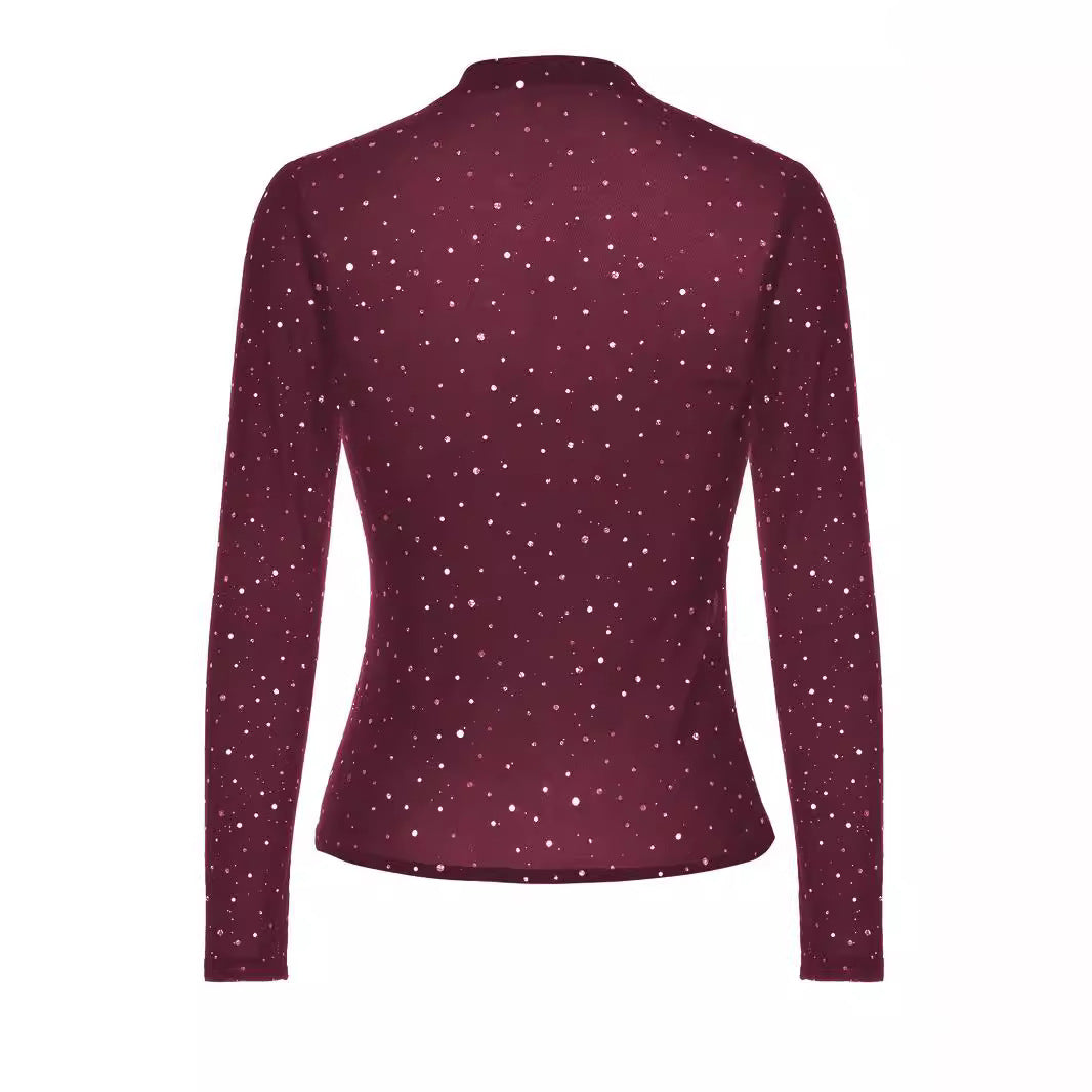 Damen Glitzerndes Langarmshirt mit schimmernden Pailletten EB