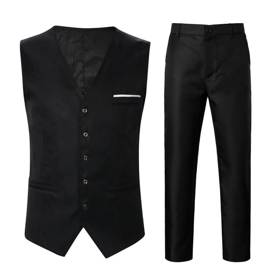 Herren nan elegante Satinweste mit V-Ausschnitt und schmal geschnittene Anzughose EB