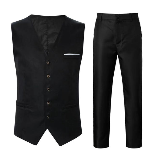 Herren nan elegante Satinweste mit V-Ausschnitt und schmal geschnittene Anzughose EB