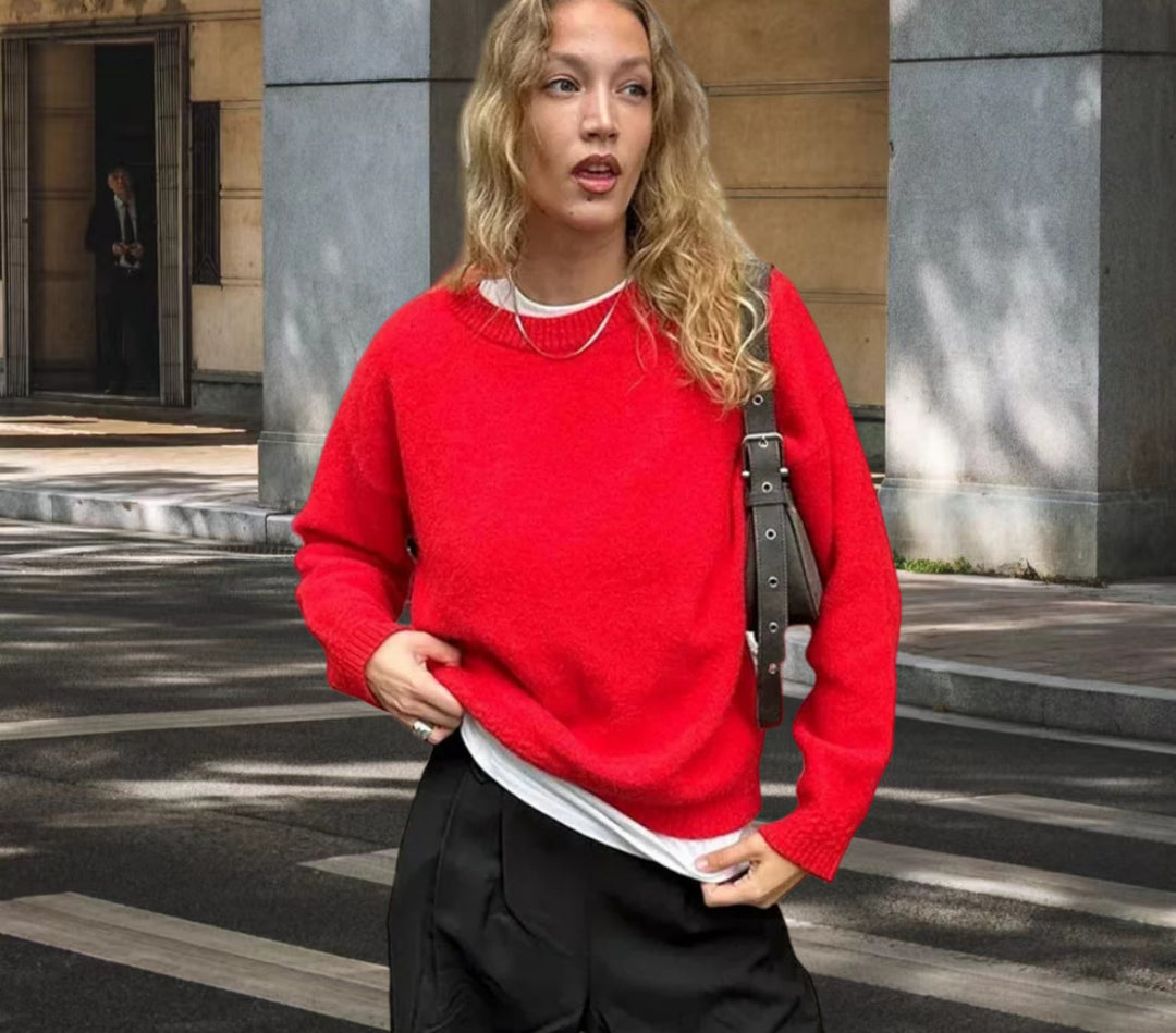 Damen Komfortabler Strickpullover mit weitem Schnitt und hochsteigendem Kragen EB