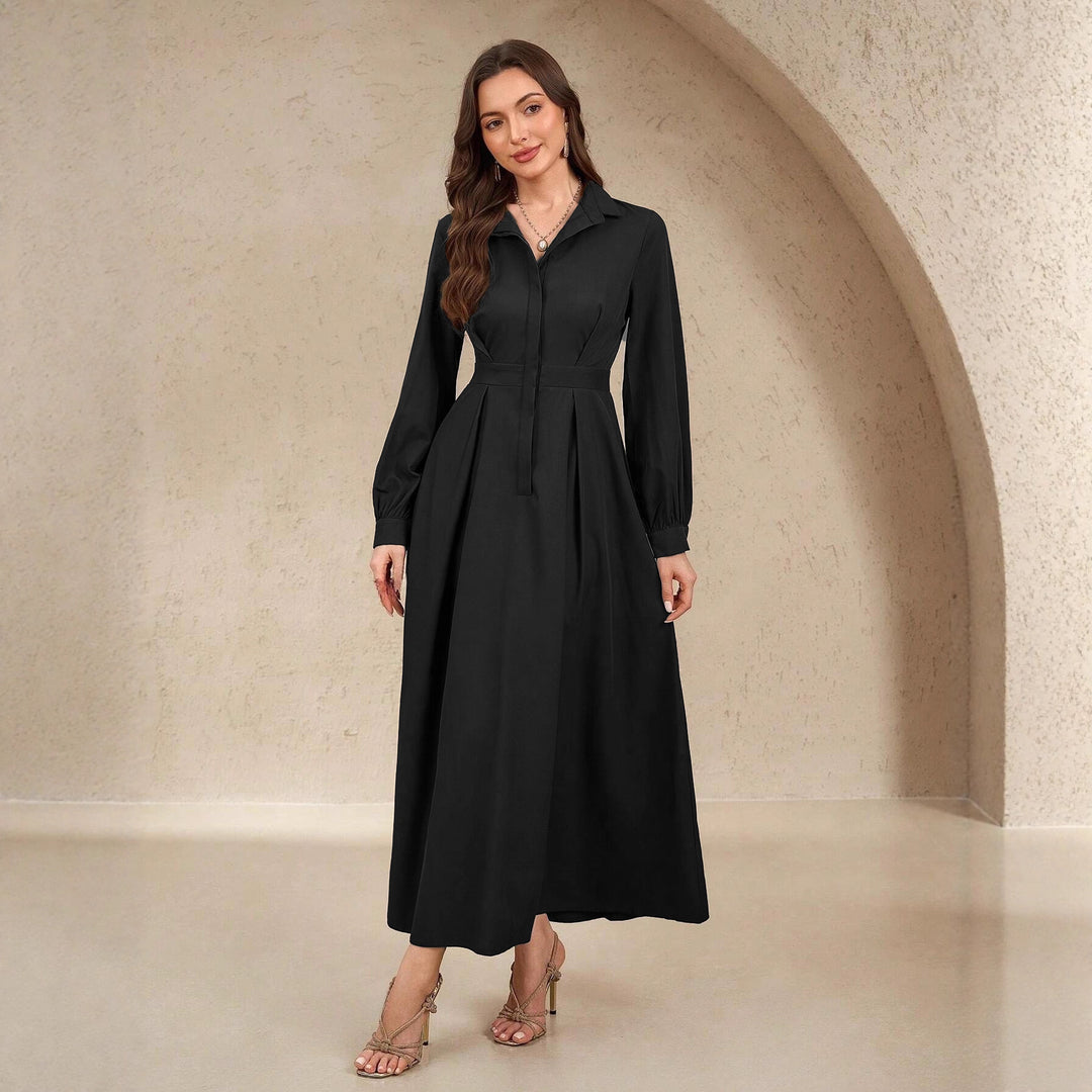 Damen Elegantes Hemdblusenkleid mit schwingendem Rock und praktischen Taschen EB