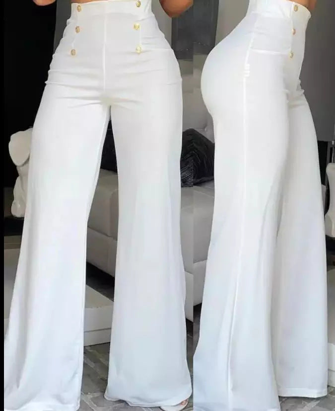 Damen Hochtaillierte Palazzo-Hose mit goldenen Knöpfen EB