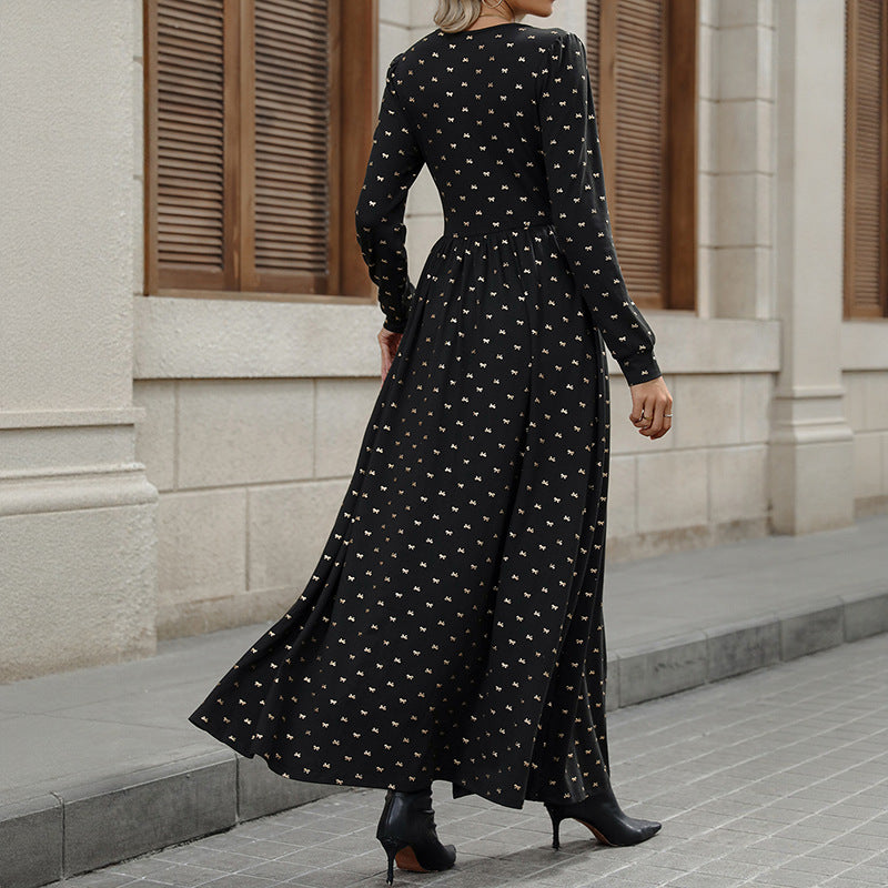 Damen Elegantes Maxi-Wickelkleid mit Spitzenbesatz, hohem Brustbund und gerafftem Volumenrock EB