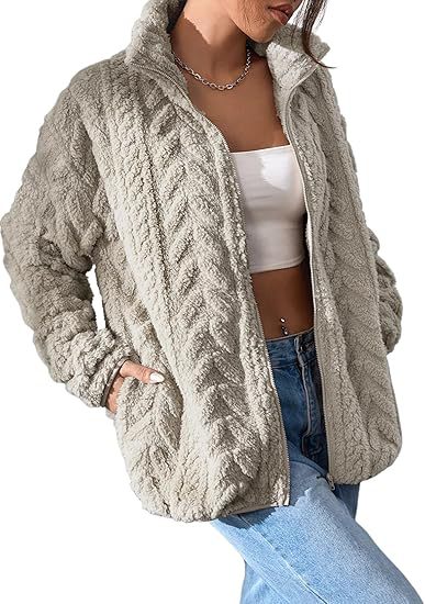 Damen Kuschel-Fleecejacke mit Oversized-Schnitt und Stehkragen EB
