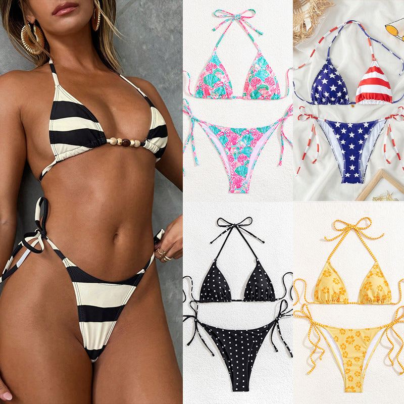 Damen Triangel-Bikini mit Punkten und verstellbaren Bändern EB