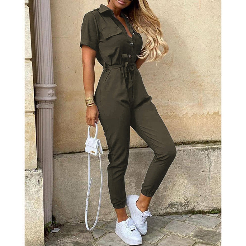 Damen eleganter Jumpsuit mit tailliertem Schnitt und praktischen Taschen EB