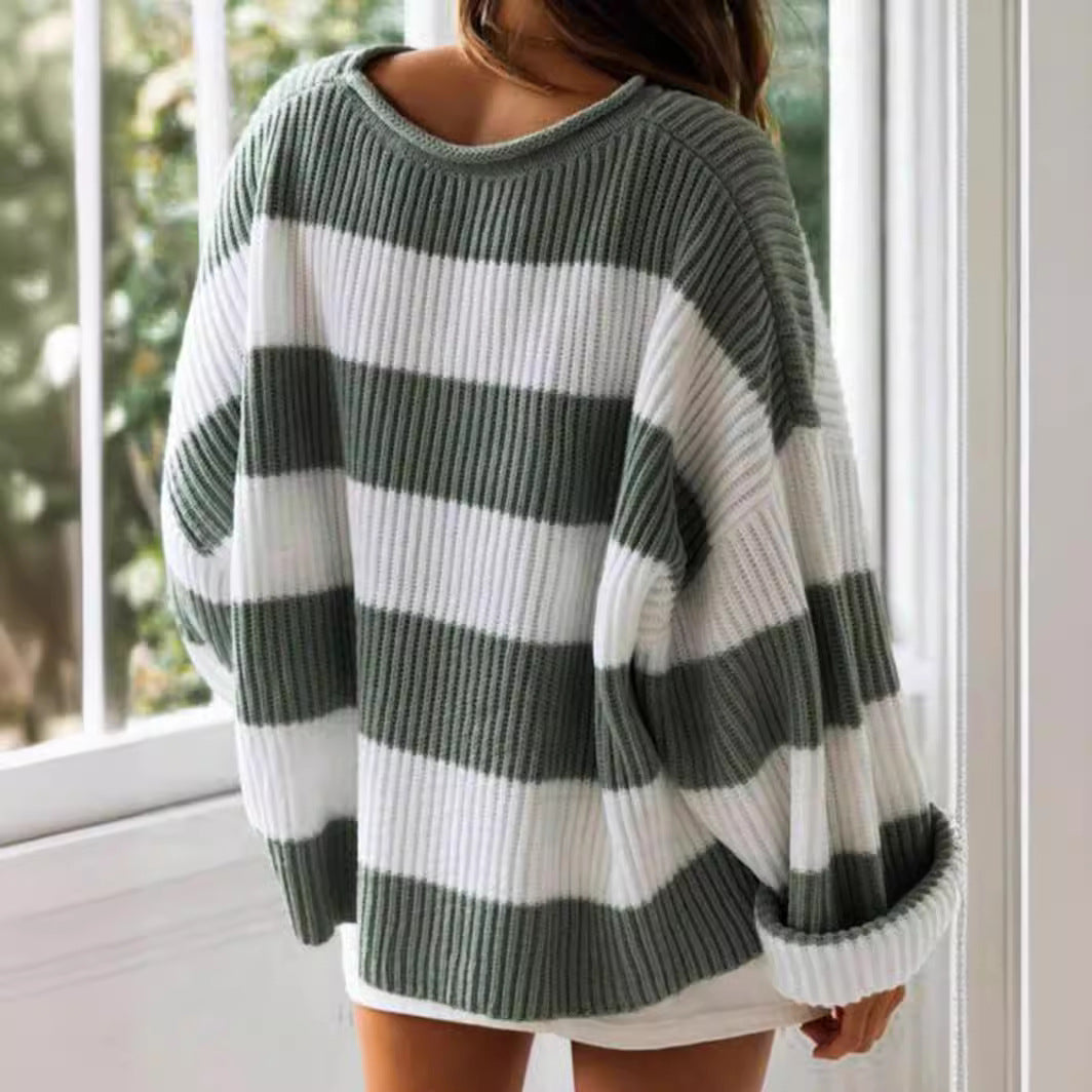 Damen gestreifter Strickpullover mit weitem Schnitt EB