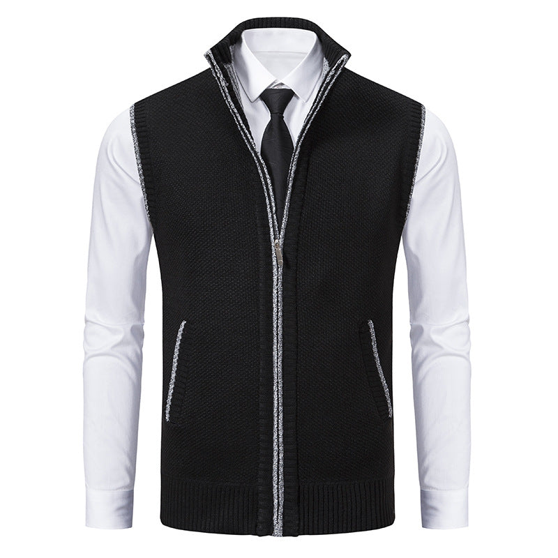 Herren nan elegante Strickweste mit Stehkragen und verdecktem Reißverschluss EB