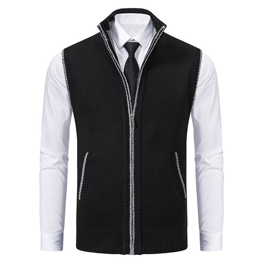 Herren nan elegante Strickweste mit Stehkragen und verdecktem Reißverschluss EB