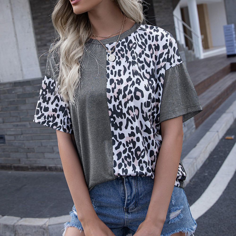 Damen modernes T-Shirt mit Leopardenmuster und lässigem Schnitt EB