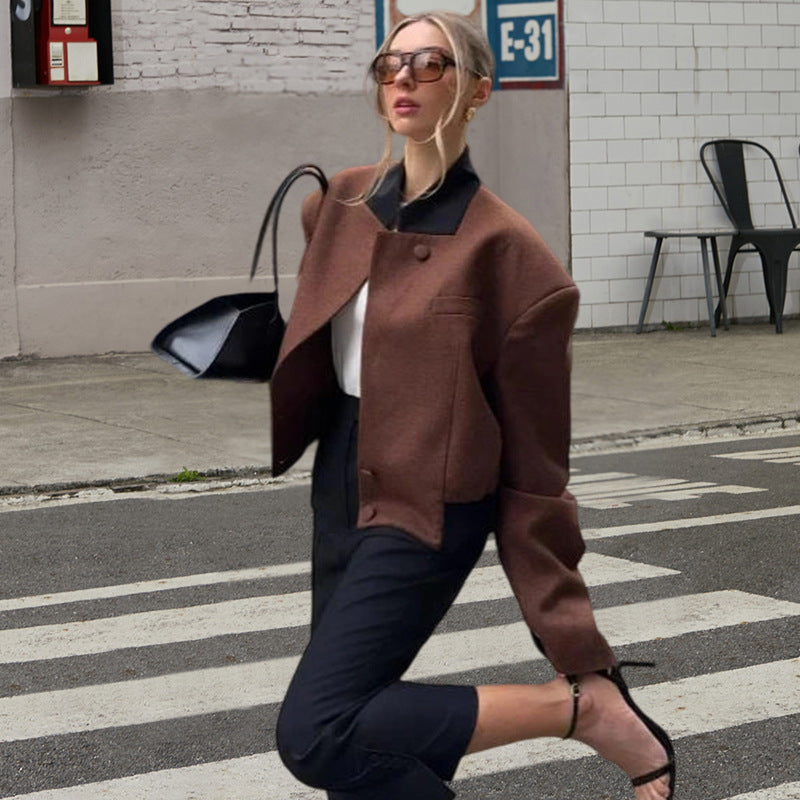Damen Oversized Wolljacke mit hohem Kragen und modernem Schnitt EB