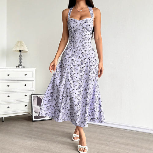 Damen Sommerliches Maxikleid mit floralem Halterdesign und seitlichem Schlitz EB