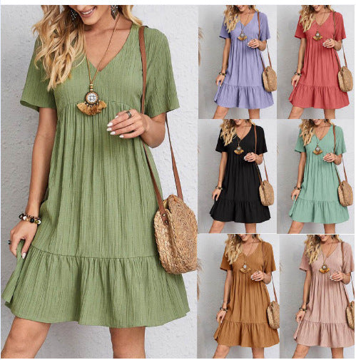 Damen Sommerliches Freizeitkleid mit V-Ausschnitt und Rüschensaum EB