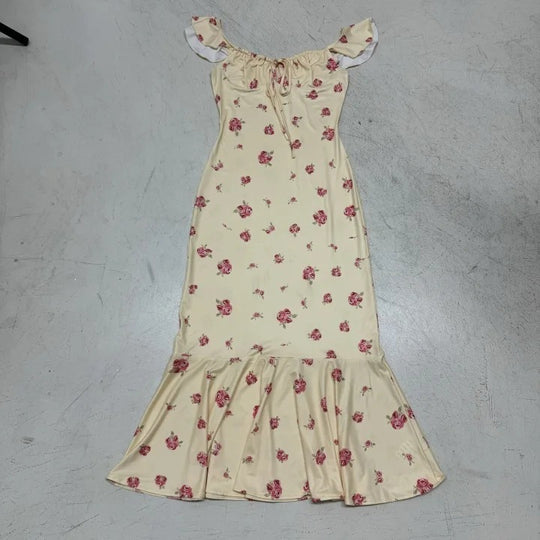 Damen Maxikleid mit floralen Rüschen und elegantem Schnitt EB
