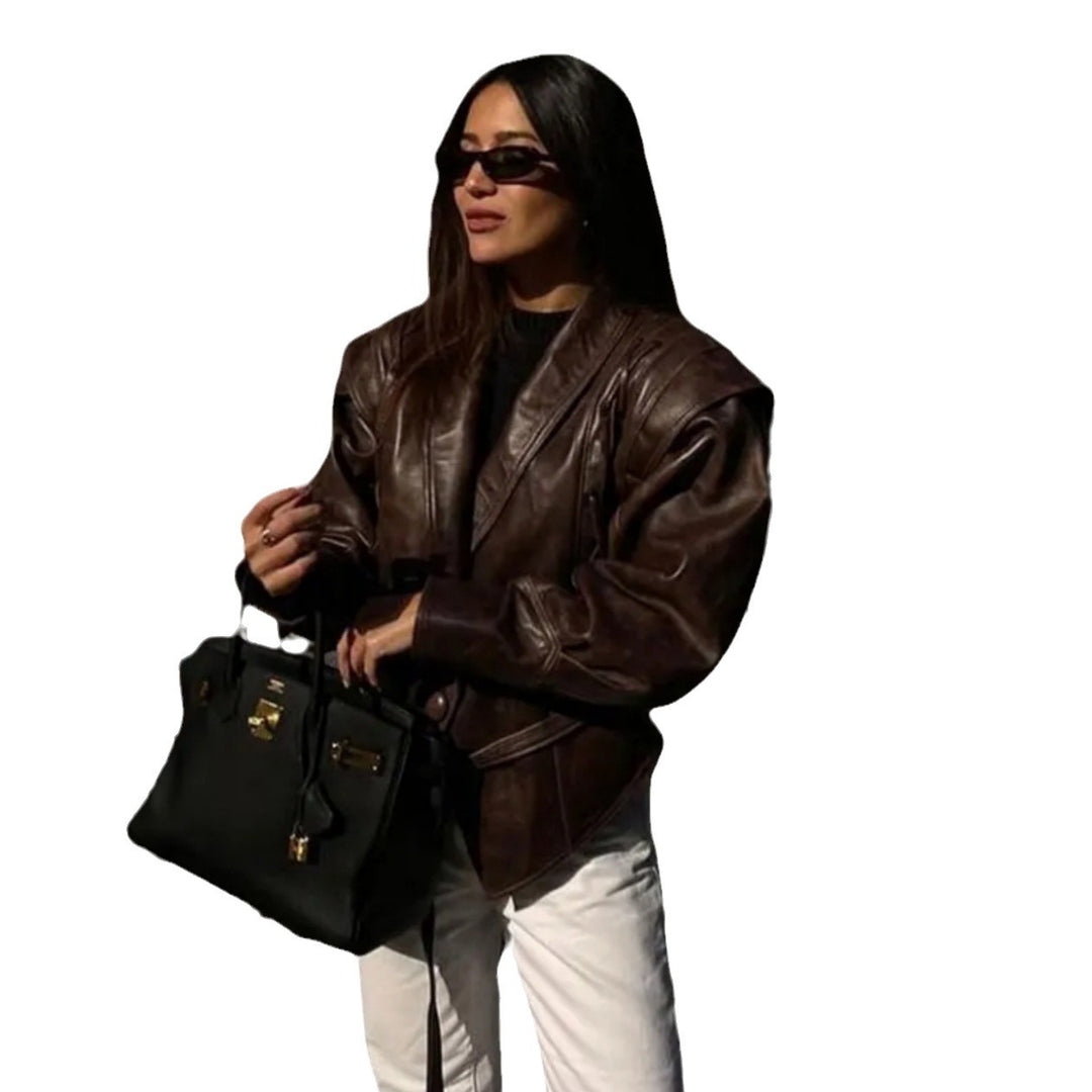 Damen Kunstleder Blazerjacke mit strukturierter Silhouette EB
