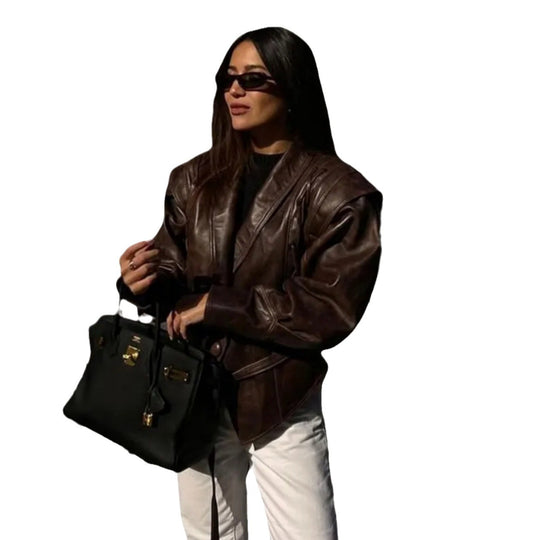 Damen Kunstleder Blazerjacke mit strukturierter Silhouette EB