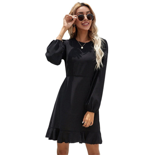 Damen elegantes Langarm-Minikleid mit Puffärmeln taillierter Empire-Passform und Volant-Saum Eichborn Berlin