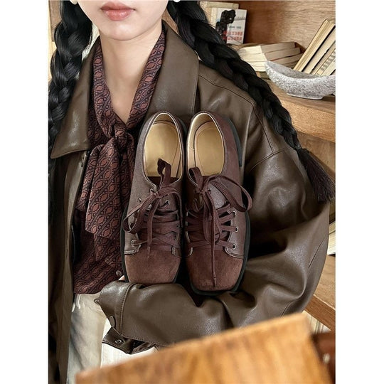 Damen modische Schnürschuhe aus schwarzem Leder EB