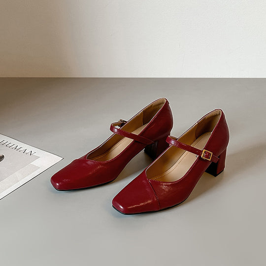 Damen Mary Jane Pumps mit Blockabsatz und eleganter Schnalle EB