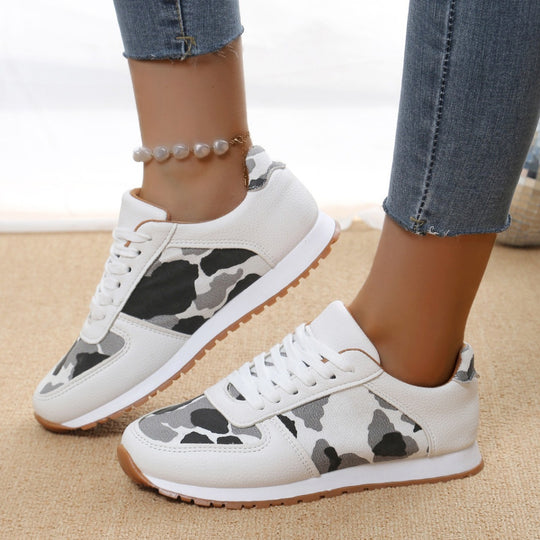 Damen sportliche Leoparden-Print Retro-Sneaker mit gepolstertem Komfortfußbett und profilierter Gummisohle EB
