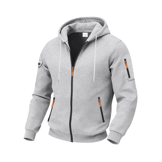 Herren nan technische Zip-Hoodiejacke mit wasserabweisenden Reißverschlusstaschen, Kapuze und verstärkten Ärmelpaspeln EB