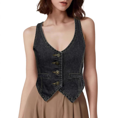 Damen Denim Bustier-Top mit Knopfdetails und verlängerter Silhouette EB