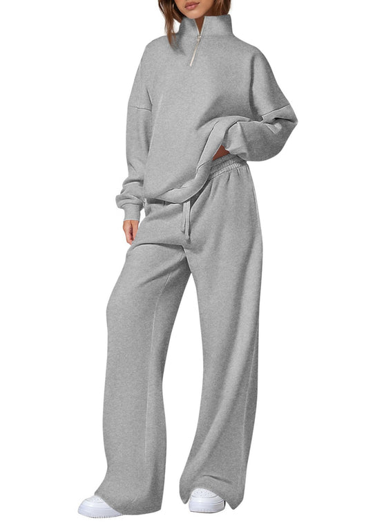 Damen nan oversized Jogginganzug mit Stehkragen halbem Reißverschluss und weitem Bein EB