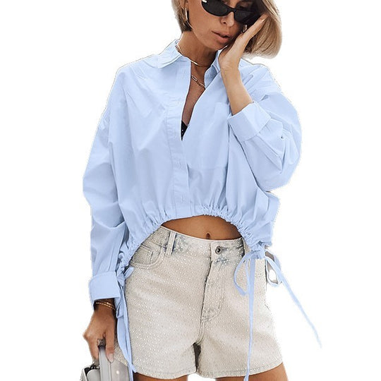 Damen Modische Kurzarm-Hemdjacke mit Rüschenbund EB