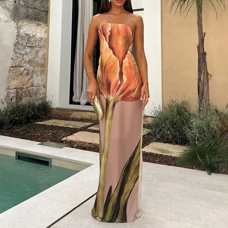 Damen Maxikleid mit elegantem Design und farbenfrohen Akzenten EB