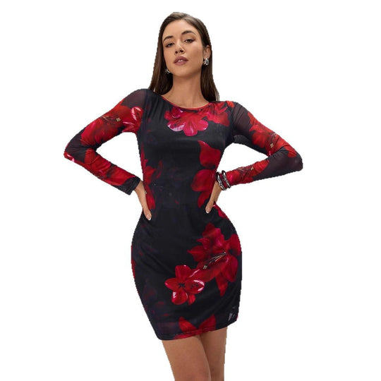 Damen Kleid mit langem Arm und floralem Design EB