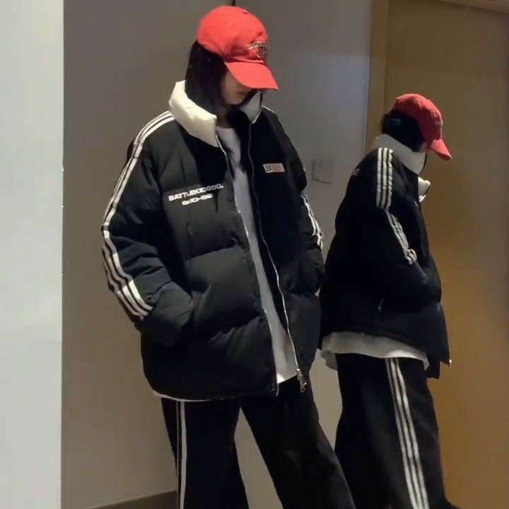 Damen sportliche Oversized Daunenjacke mit Reißverschluss und seitlichen Taschen EB