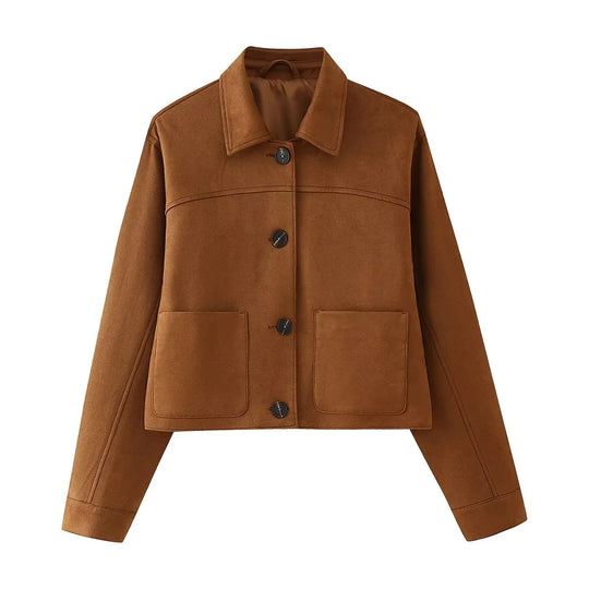 Damen modische Suede Jacke mit praktischen Taschen und eleganten Details EB
