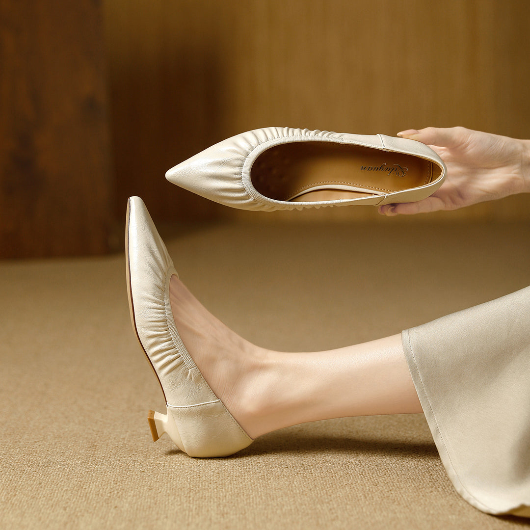 Damen elegante spitze Ballerinas mit raffiniertem Falten-Design EB