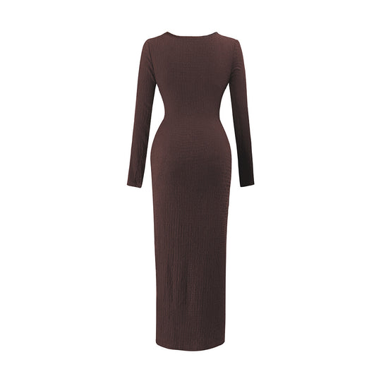 Damen asymmetrisches Wickel-Midikleid mit Ziergürtel, Drapierung und hohem Beinschlitz Eichborn Berlin