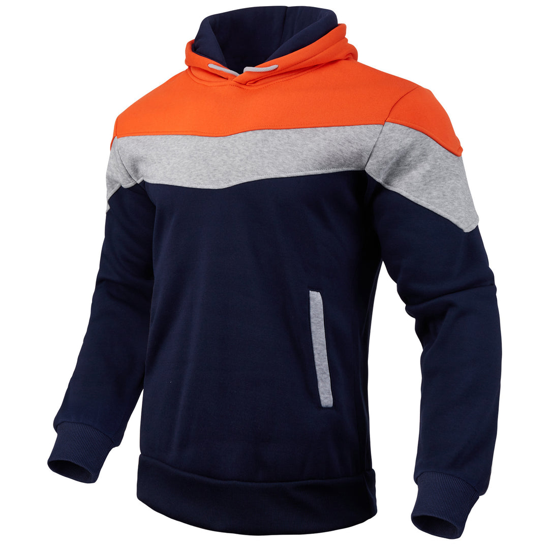 Herren nan Colorblock-Kapuzenpullover mit hohem Schalkragen, verdeckten Eingrifftaschen und gerippten Bündchen EB