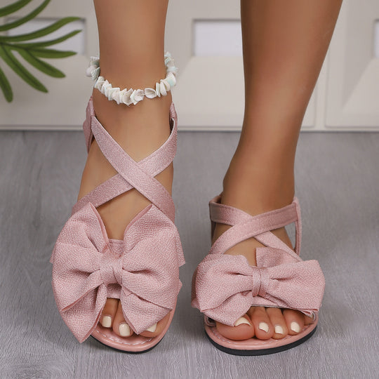 Damen Elegante Sandalen mit großem Schleifen-Detail und geflochtenem Riemendesign EB