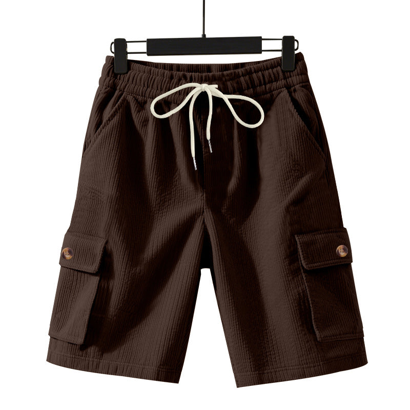 Herren nan Cord-Cargo-Shorts mit elastischem Tunnelzugbund, aufgesetzten Cargotaschen und weichem Baumwollmix EB