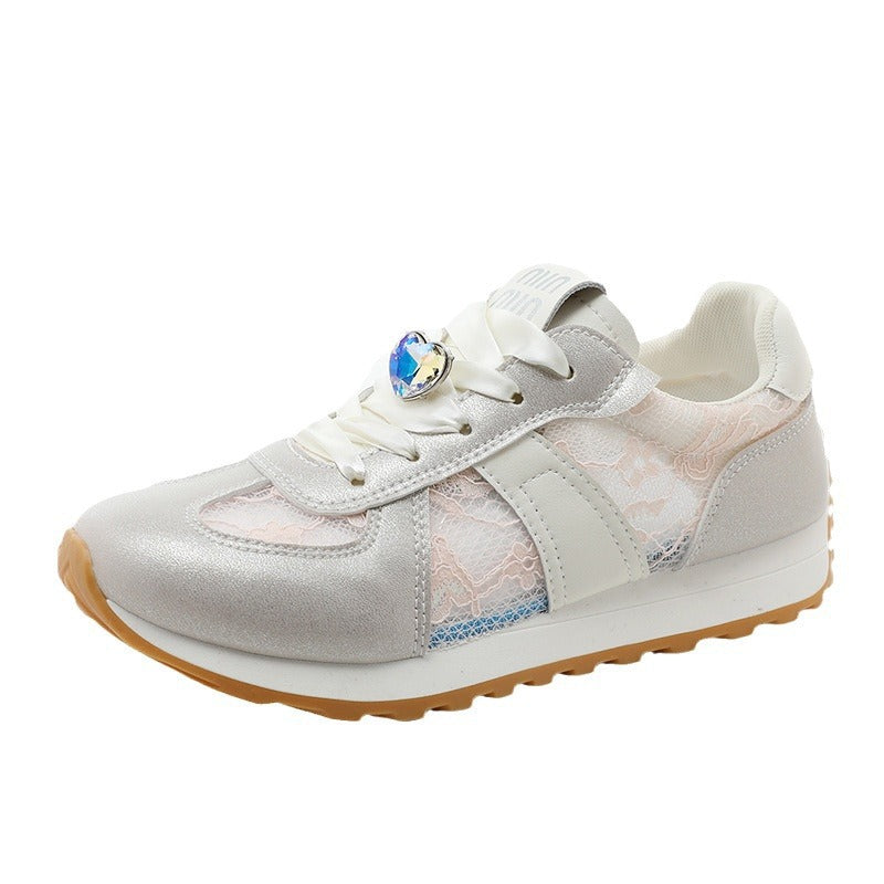 Damen sportliche Sneakers mit funkelndem Kristall und atmungsaktiver Oberfläche EB