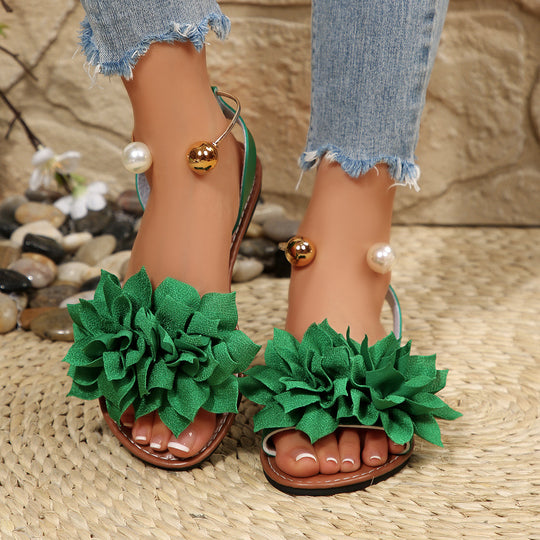 Damen komfortable Sandalen mit dekorativen Blumen-Applikationen EB