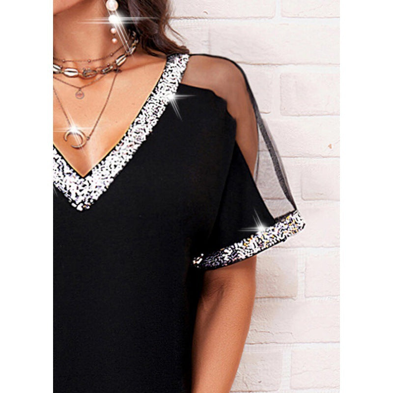 Damen Elegantes Tunika Kleid mit Paillettenbesatz EB