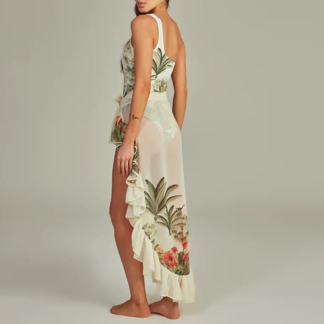 Damen Einseitiger Badeanzug mit raffiniertem Cut-Out und floralem Design EB