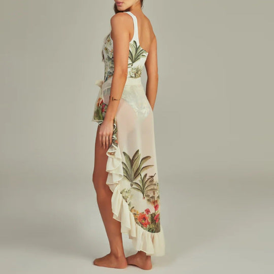 Damen Einseitiger Badeanzug mit raffiniertem Cut-Out und floralem Design EB