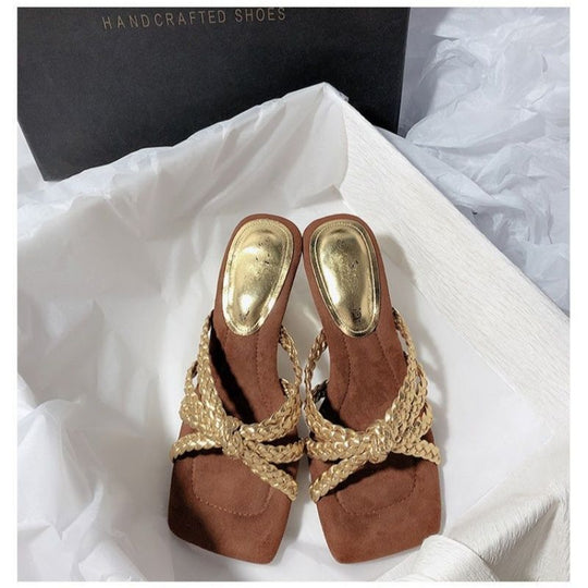 Damen elegante Mules mit geflochtenem Riemendesign EB