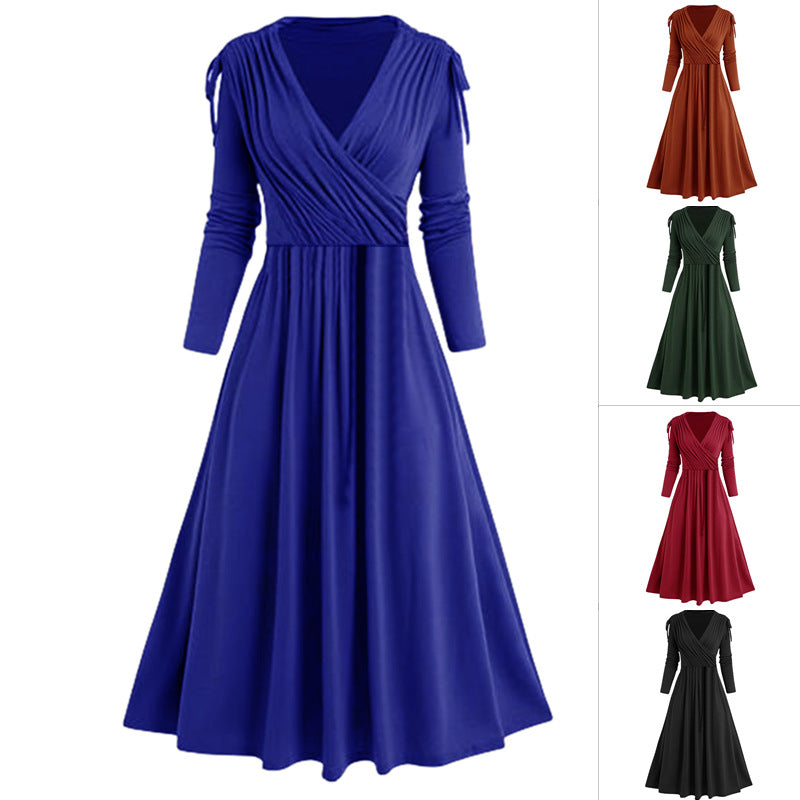 Damen Midikleid mit Wickeloptik und langen Ärmeln EB