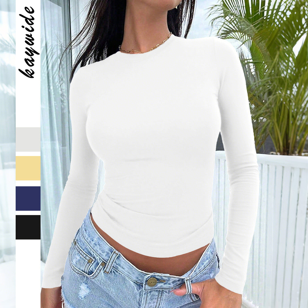 Damen nan eng anliegendes Langarm-Basictop aus Stretchjersey mit Rundhalsausschnitt und taillierter Silhouette EB
