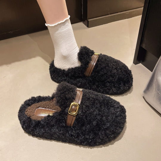 Damen Flauschige Hausschuhe mit elegantem Schnallenverschluss EB