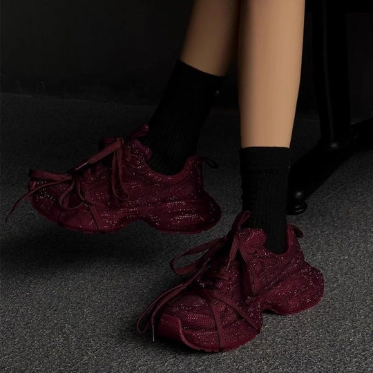 Damen Chunky Plateau-Sneaker mit gewellter Profilsohle und glitzernder Mesh-Optik EB