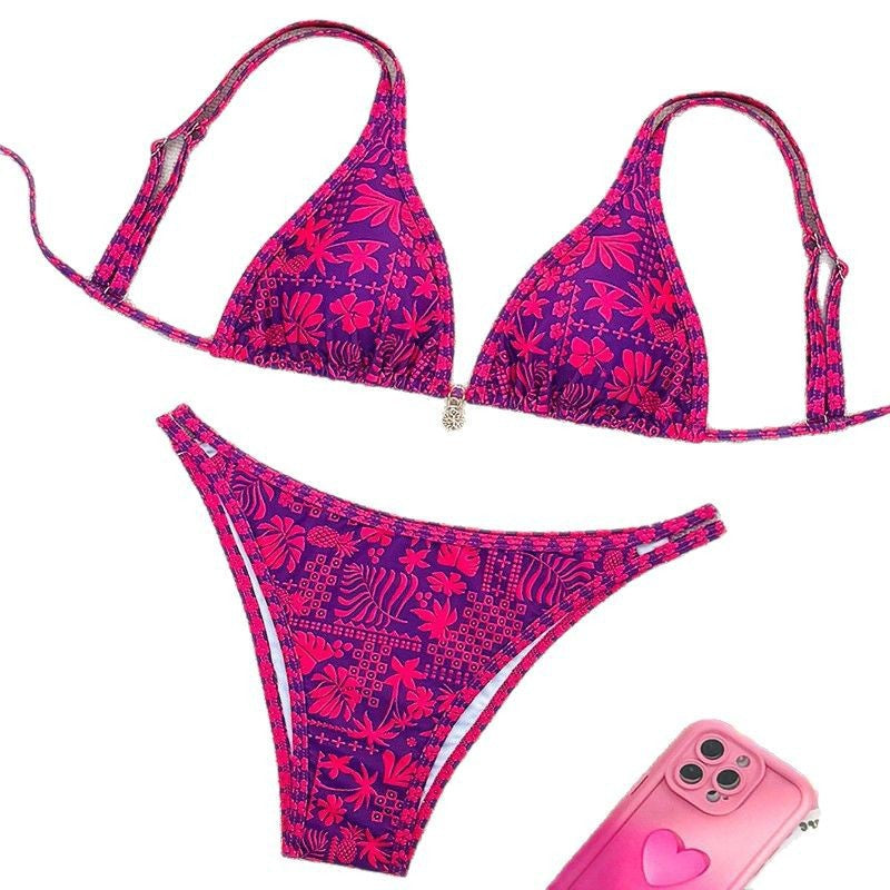 Damen Triangel-Bikini mit floralem Muster und feinen Akzenten EB